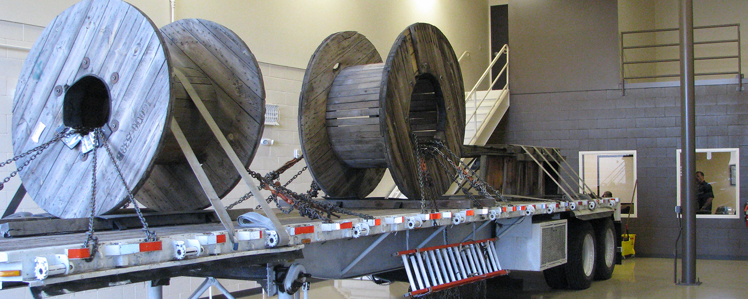 Large spools on a trailer