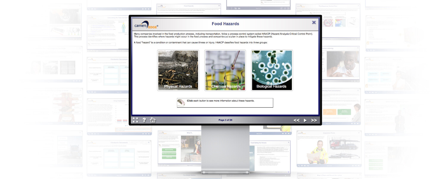 Food safety course page on a monitor screen